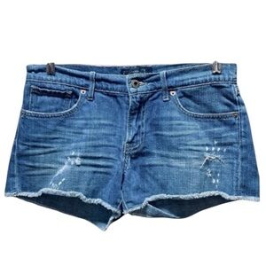 Lucky Brand Malibu Short Medium Blue Wash Frayed Hem Women’s Denim Short 2/26